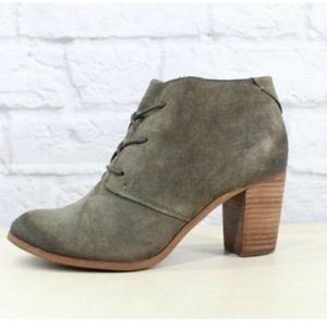 Toms Olive Green Suede Lace Up Blocked Heeled Boots Size 7.5